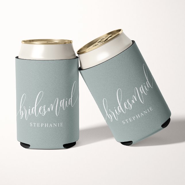 Dusty Sage Bridesmaid Modern Script  Can Cooler (Creator Uploaded)