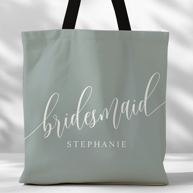 Dusty Sage Bridesmaid Modern Script Tote Bag (Creator Uploaded)