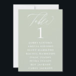 Dusty Sage Calligraphy Seating Chart Table Number<br><div class="desc">Elegant white calligraphy "table",  with guest names listed and table number,  wedding table number seating chart 5x7 card. Background colour shown in dusty sage,  can be customised. Designed to coordinated with our Dusty Sage Botanical Collection.</div>