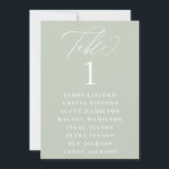 Dusty Sage Calligraphy Seating Chart Table Number<br><div class="desc">Elegant white calligraphy "table",  with guest names listed and table number,  wedding table number seating chart 5x7 card. Background colour shown in dusty sage,  can be customised. Designed to coordinated with our Dusty Sage Botanical Collection.</div>