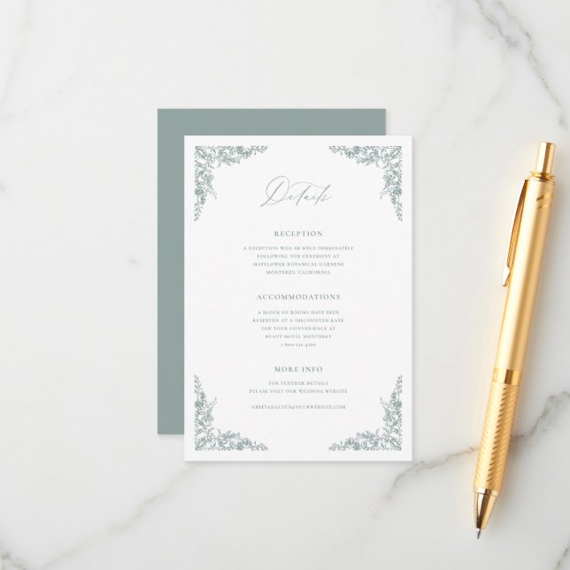 Dusty Sage Details Enclosure Card Wedding Info (Front/Back In Situ)