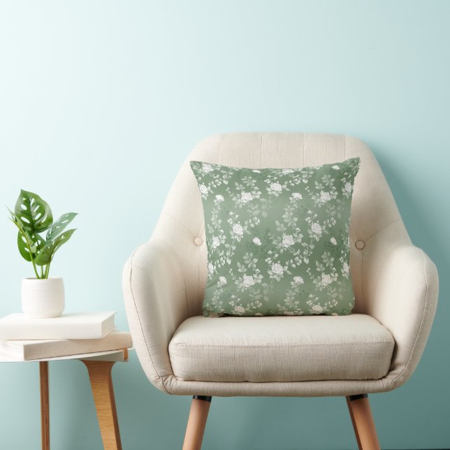 Dusty Sage Floral Green Flower Greenery Pattern Cushion (Chair)