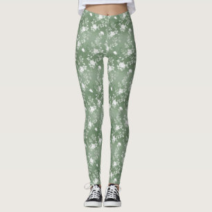 Dusty Sage Floral Green Flower Greenery Pattern Leggings