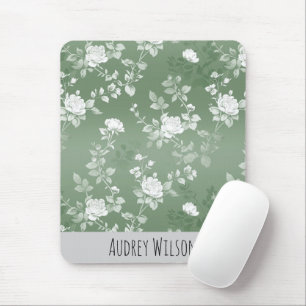 Dusty Sage Floral Green Flower Greenery Pattern Mouse Mat