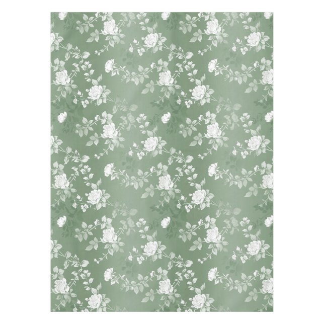 Dusty Sage Floral Green Flower Greenery Pattern Tablecloth (Front)