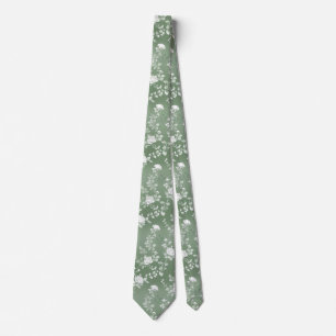 Dusty Sage Floral Green Flower Greenery Pattern Tie