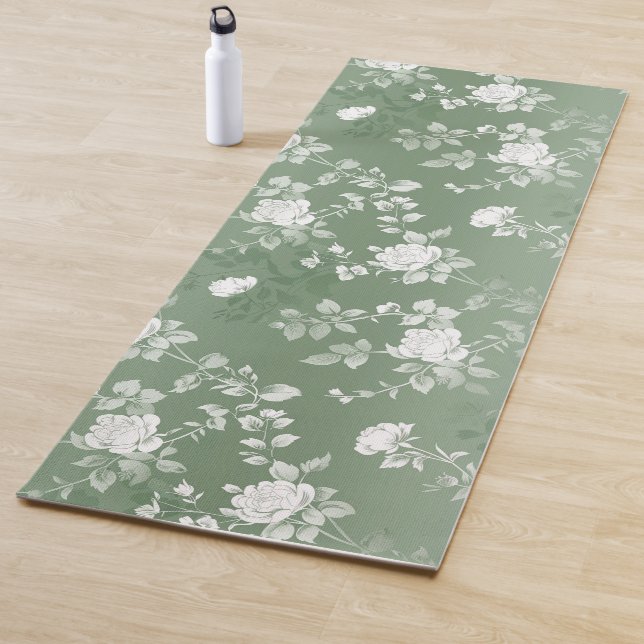Dusty Sage Floral Green Flower Greenery Pattern Yoga Mat (In Situ)