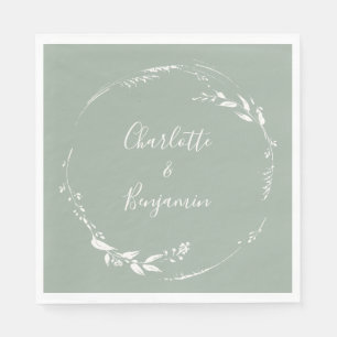 Dusty Sage Floral Wreath Calligraphy Monogrammed Napkin