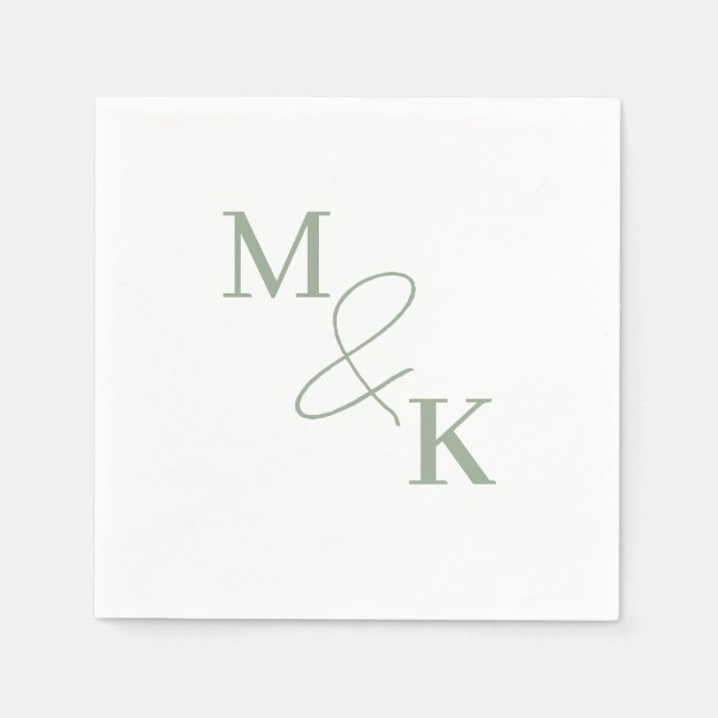 Dusty Sage Green Ampersand Monogram Wedding Napkin (Front)