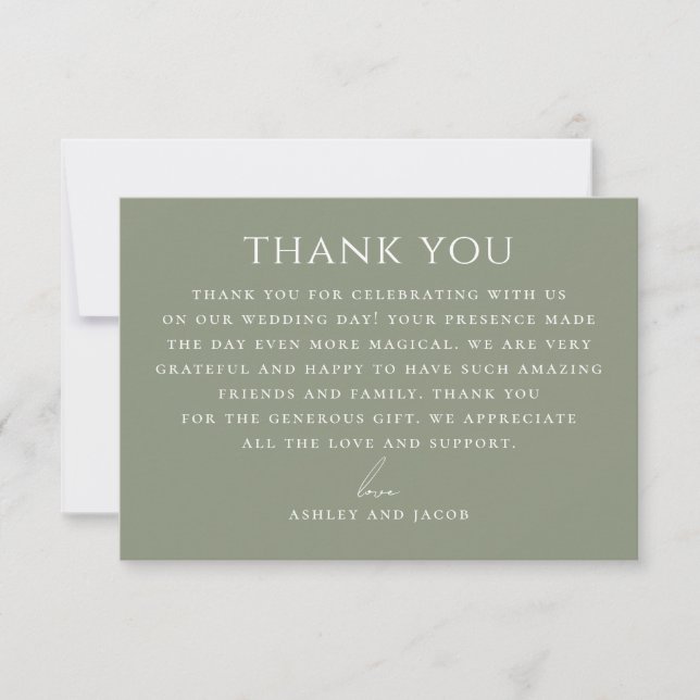 Dusty Sage Green Botanical Wedding | Nature Earthy Thank You Card (Front)