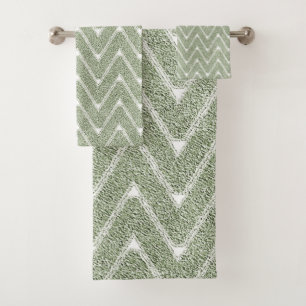 Dusty Sage Green Chevron Pattern Bath Towel Set