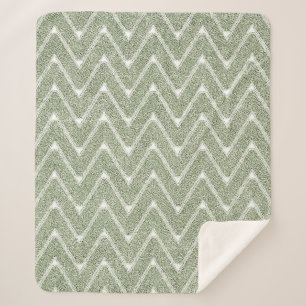 Dusty Sage Green Chevron Pattern Sherpa Blanket