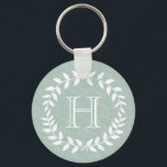 Dusty Sage Green Elegant Monogram Botanical Wreath Key Ring<br><div class="desc">Accessorize in style with this personalized mint green and white monogrammed keychain. Design features modern laurel wreath leaves and stylish typography initial. Monogram in center is simple to customize. Makes an elegant and useful bridesmaid,  groomsmen,  and bridal party keepsake gift idea and compliments chic wedding greenery.</div>