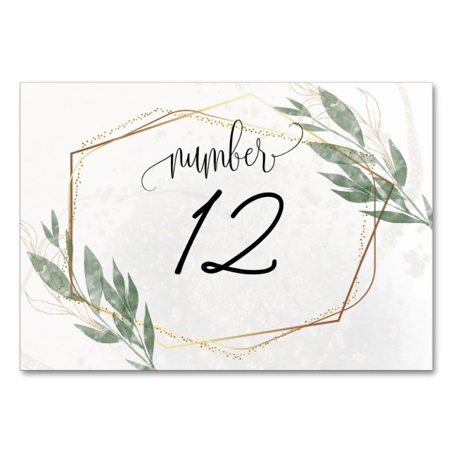 Dusty Sage Green Eucalyptus Modern Floral Greenery Table Number (Front)
