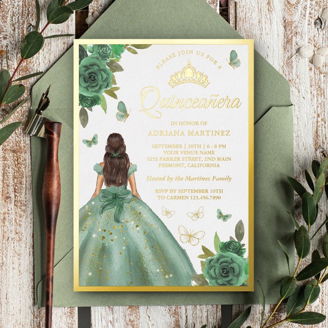 Dusty Sage Green Floral Butterfly Quinceanera Gold (Creator Uploaded)