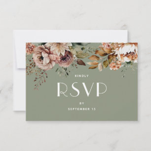 Dusty Sage Green Floral Wedding Botanical Garden RSVP Card