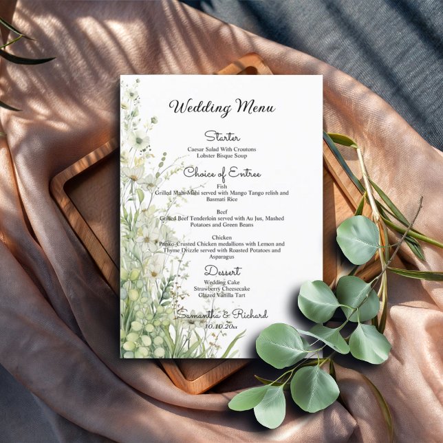 Dusty Sage Green Flowers 5x7'' Wedding Menu (Creator Uploaded)