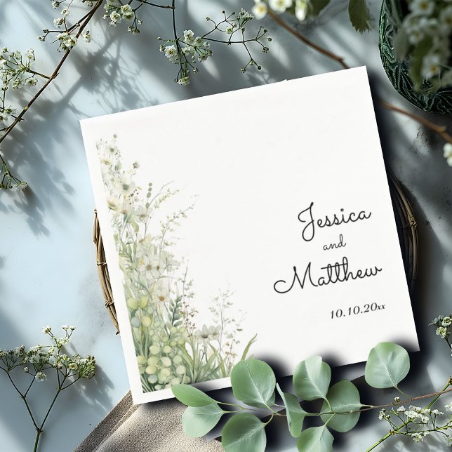 Dusty Sage Green Flowers Wedding Napkin (Creator Uploaded)