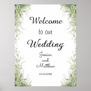 Dusty Sage Green Flowers Wedding Reception Welcome Poster
