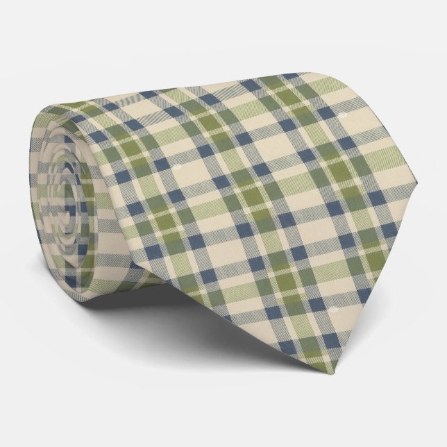 Dusty Sage Green Gingham Men's Tie  Vichy Check  (Rolled)