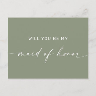 Dusty Sage Green Minimalist Maid of Honour Proposa Postcard