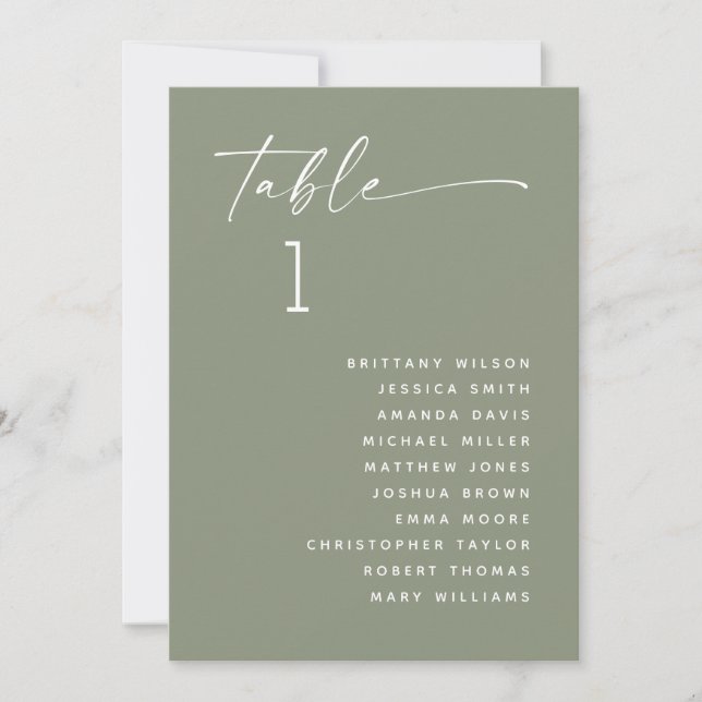 Dusty Sage Green Minimalist Wedding Seating Chart Invitation (Front)