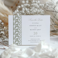 Dusty Sage Green Save the Date Rabbit Scrollwork