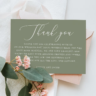 Dusty Sage Green Script Wedding Elegant Rustic Thank You Card