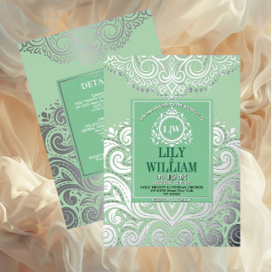 Dusty Sage Green Silver Classic Monogram Wedding