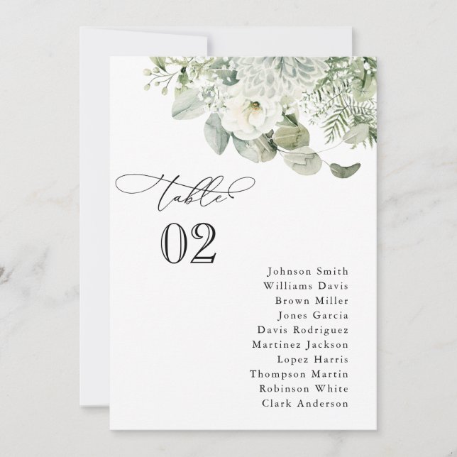 Dusty Sage Green Table Seating Chart Card (Front)