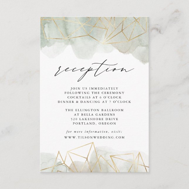 Dusty Sage Green Watercolor Wedding Reception Enclosure Card (Front)