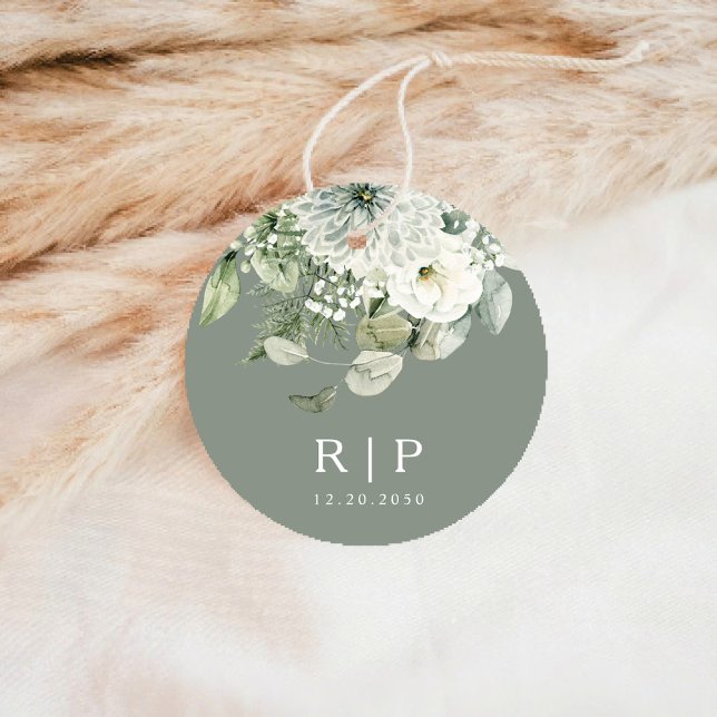 Dusty Sage Green Wedding Classic Round Sticker (Creator Uploaded)