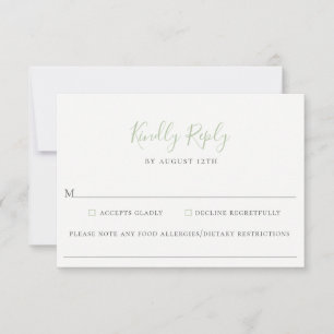 Dusty Sage Green Wedding Food Allergy RSVP Card