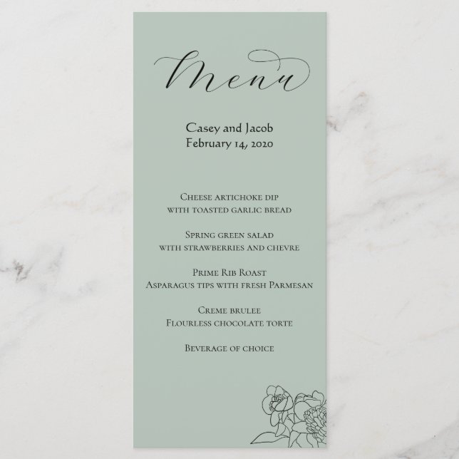 Dusty Sage Green Wedding Menu (Front)
