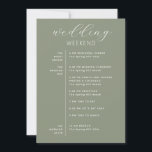 Dusty Sage Green Woodland Wedding Weekend Timeline Invitation<br><div class="desc">This dusty sage green wedding weekend card is the perfect addition to your woodland or nature inspired wedding. The soft, earthy tones of sage green make it ideal for rustic, forest, and garden weddings, especially in the spring and summer seasons. The card includes a beautifully designed wedding itinerary, outlining the...</div>