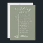 Dusty Sage Green Woodland Wedding Weekend Timeline Invitation<br><div class="desc">This dusty sage green wedding weekend card is the perfect addition to your woodland or nature inspired wedding. The soft, earthy tones of sage green make it ideal for rustic, forest, and garden weddings, especially in the spring and summer seasons. The card includes a beautifully designed wedding itinerary, outlining the...</div>
