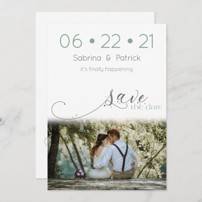Dusty Sage Modern Photo Save the Date Invitation (Front/Back)