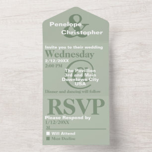 Dusty Sage Modern Typography Big Symbols Wedding All In One Invitation