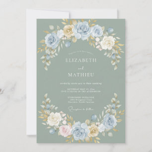 Dusty Sage Pastel Floral Wedding Invitation