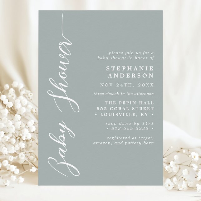 Dusty Sage Simple Modern Script Baby Shower Invitation (Creator Uploaded)