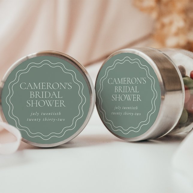 Dusty Sage | Wavy Scallop Border Bridal Shower Classic Round Sticker (Creator Uploaded)