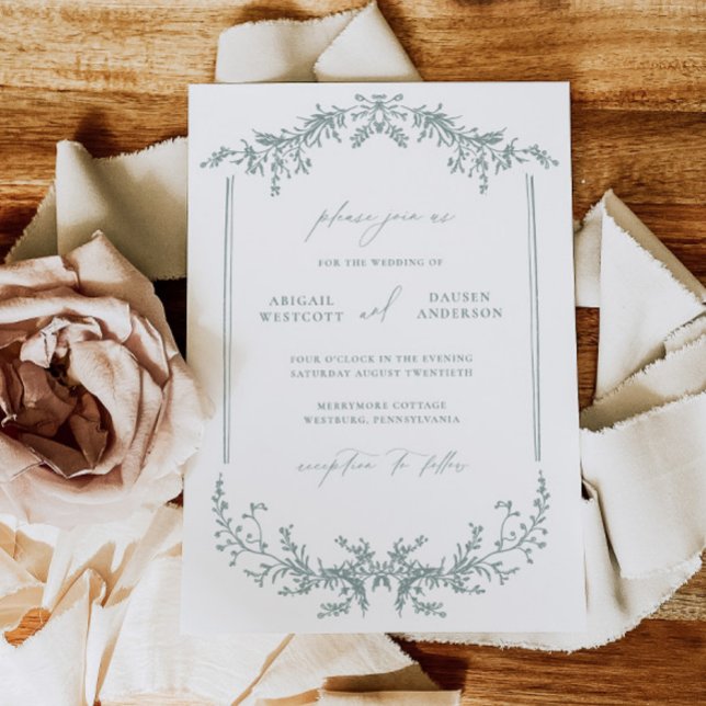 Dusty Sage Wedding Invitation Announcement Card (Creator Uploaded)