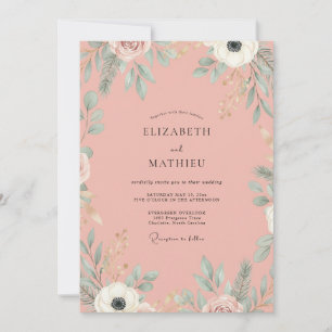 Dusty Salmon Leafy Wedding Invitation