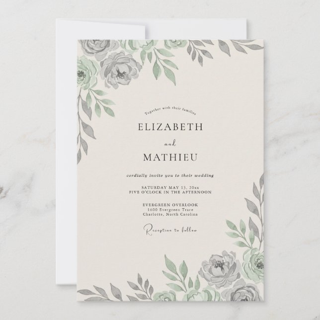Dusty Silver Eucalyptus Wedding Invitation (Front)