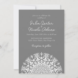 Dusty Silver Smoky Grey Abstract Mandala Wedding Invitation