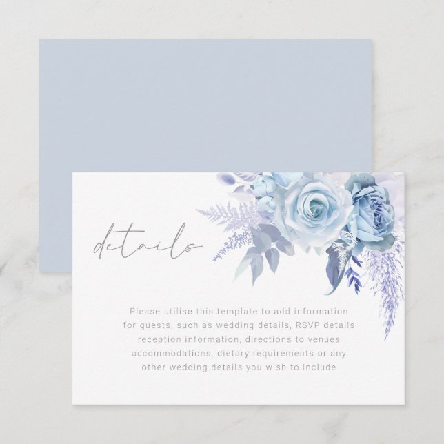 Dusty Sky Blue Divine Wedding Details Enclosure Card (Front/Back)