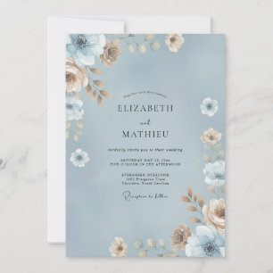 Dusty Sky Painted Peony Wedding Invitation