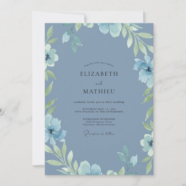 Dusty Slate Foliage Eucalyptus Wedding Invitation (Front)