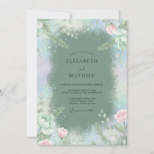 Dusty Slate Leaf Wedding Invitation