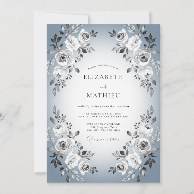 Dusty Slate Rose Wedding Invitation (Front)